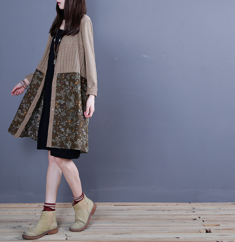 Thời gian giải trí thiết kế ban đầu retro hoa khâu trong phần áo len dài áo len cotton dòng văn nghệ thuật áo choàng áo len nữ cổ cao