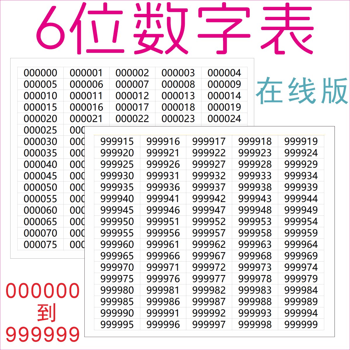 000000到999999的所有6位數字表6個數字的所有排列組合1到1000000