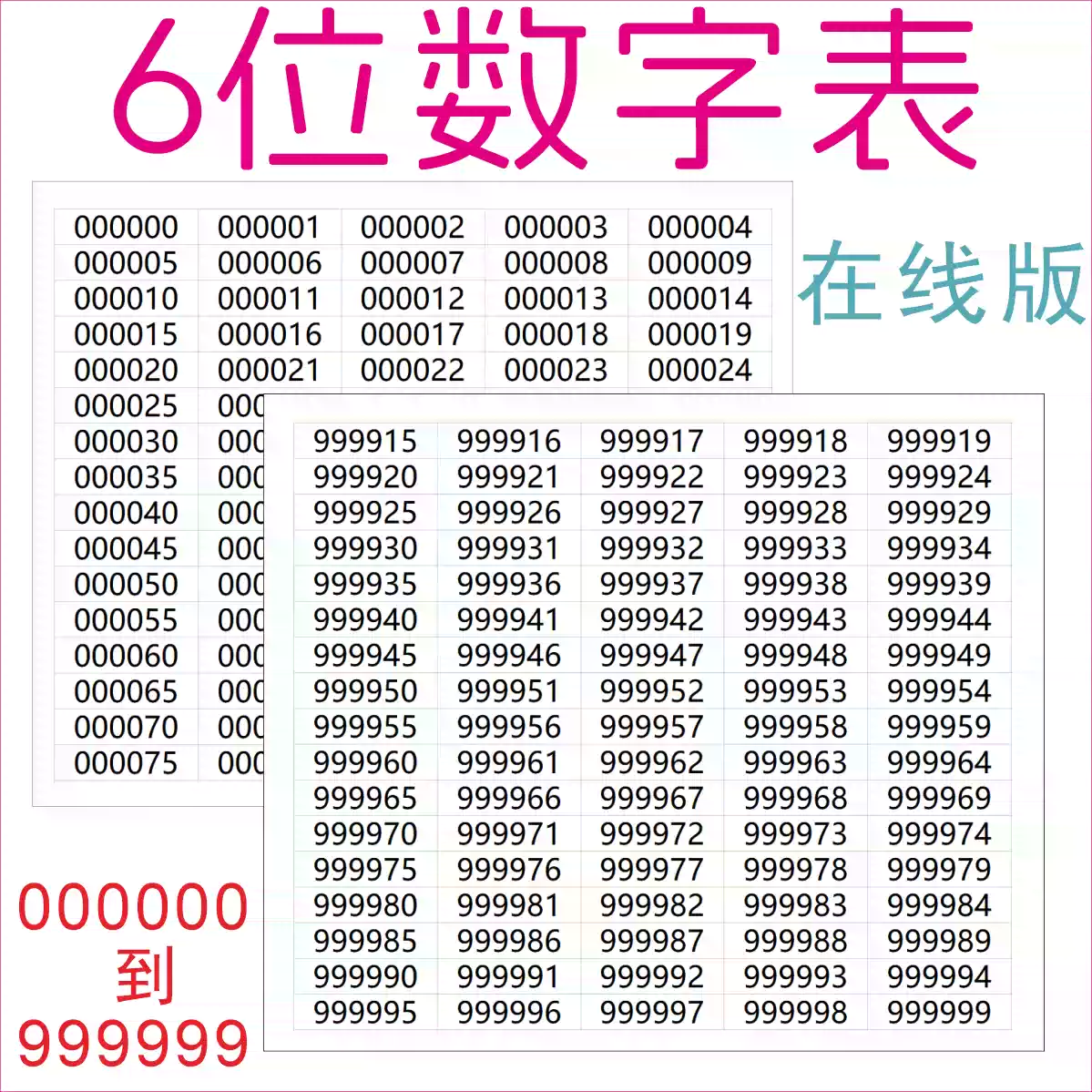 000000到999999的所有6位數字表6個數字的所有排列組合
