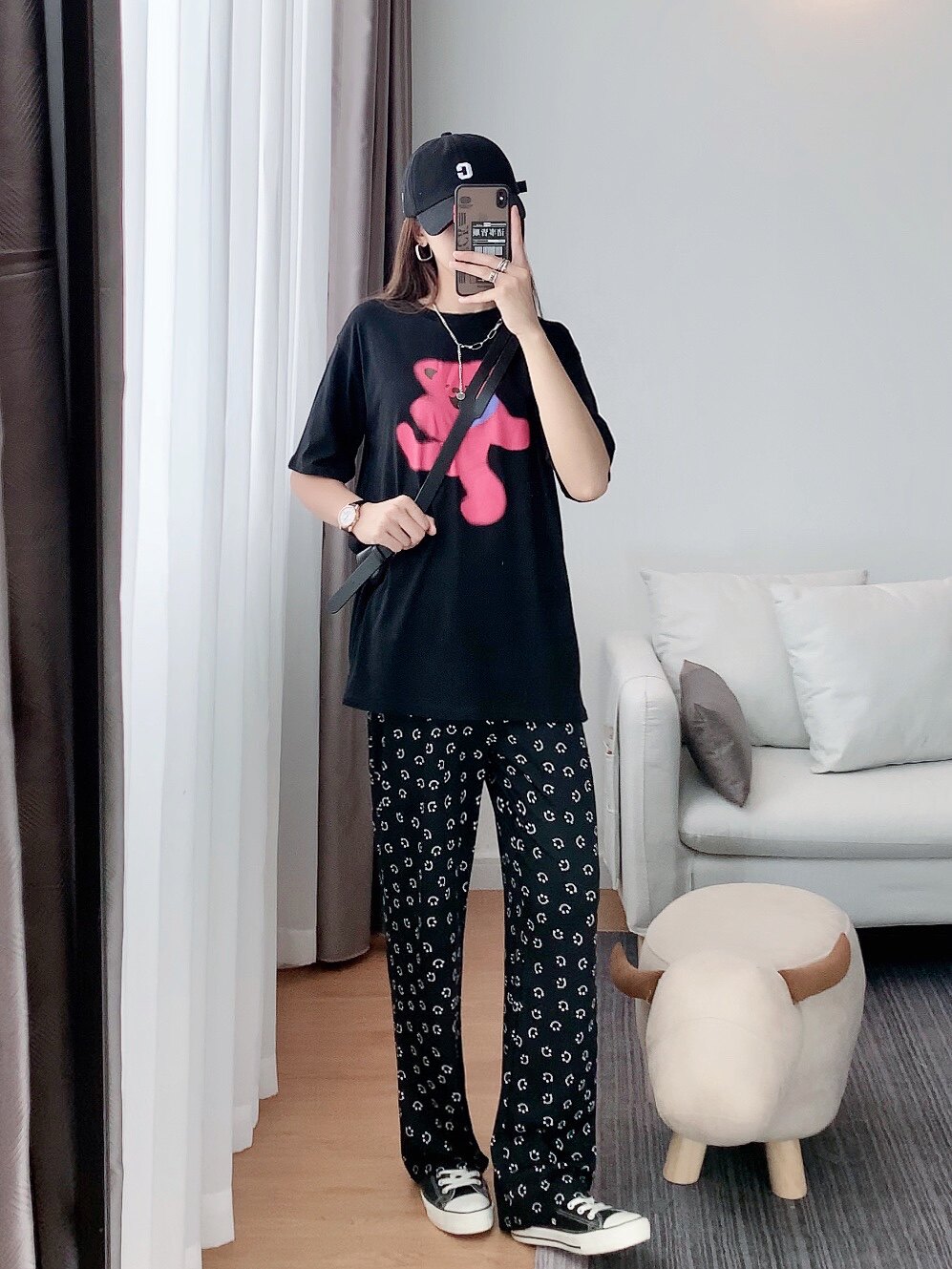 veee thin high waist elastic waist straight tube hanging smiley pants mopping casual pants spring and summer 2021 new trousers