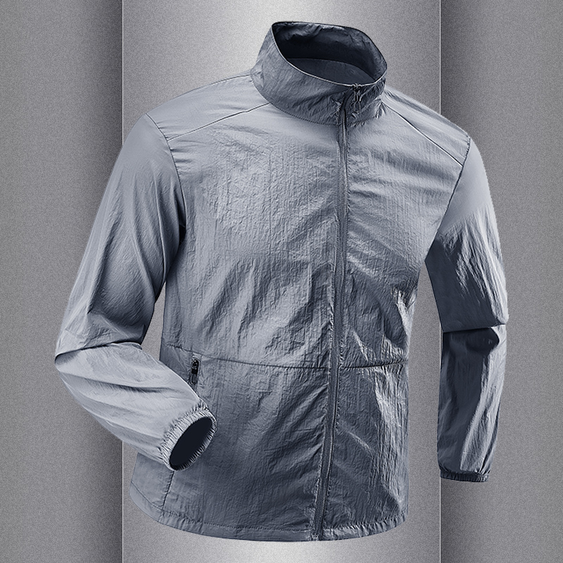 2026 New Sun Protection Clothing for Men, Anti-Uv Jacket, Lightweight Single-Layer Jacket, Short Style Without Hood, Stand-Up Collar, Outdoor Windbreaker