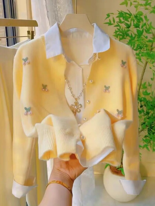 Gentle and Soft Yellow Sweater Cardigan for Women, Autumn and Winter 2025 New Style, Fashionable and Versatile Knitwear
