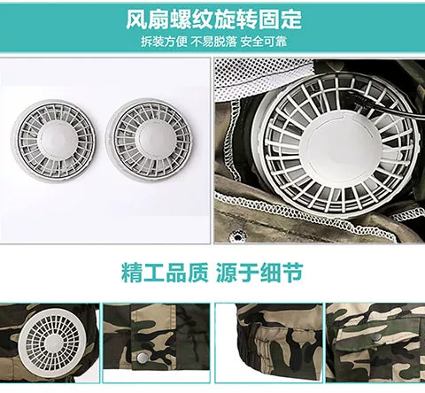 Nam mùa hè công trường xây dựng công nhân xưởng làm việc ngụy trang sạc điện lạnh làm mát điều hòa không khí quần áo có quạt Quần áo đi làm đồng phục lao động áo gile bảo hộ đẹp