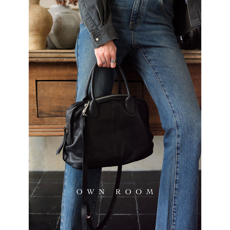 [Limited Stock] First-Layer Vegetable-Tanned Leather, Hand-Washed and Distressed, Multiple Carrying Methods, Large Capacity Black Briefcase