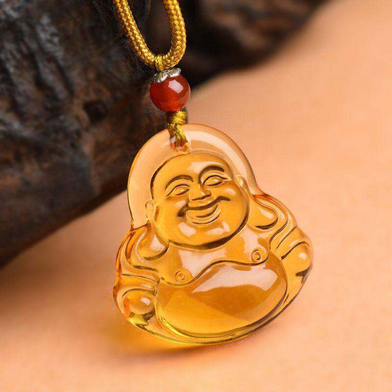 Yellow Crystal Buddha Pendant Large Belly Bleu Men and Men's Necklace Pau Ping An Smiling Buddha Sweater Chain Birthday Gift-Taobao