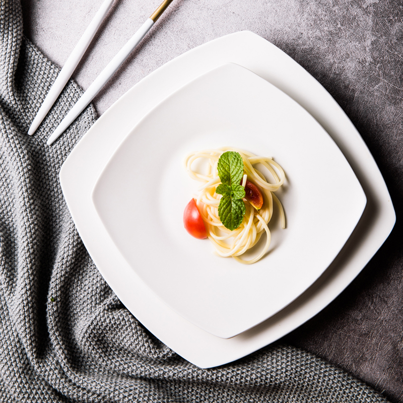 Pasta plate Western food pasta white tableware household ceramic pure white creative personality square plate