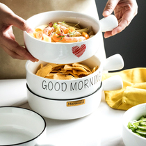 Handle Studs Rice Bowls Creative Individuality Home Dorms Students Ins Nordic with fruit salads Microwave Noodles Bowl