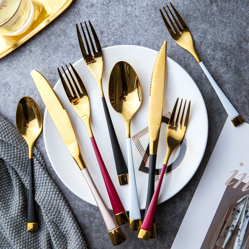 ins wind knife and fork set Western tableware 304 stainless steel full set of three-piece household high-grade steak knife, fork and spoon