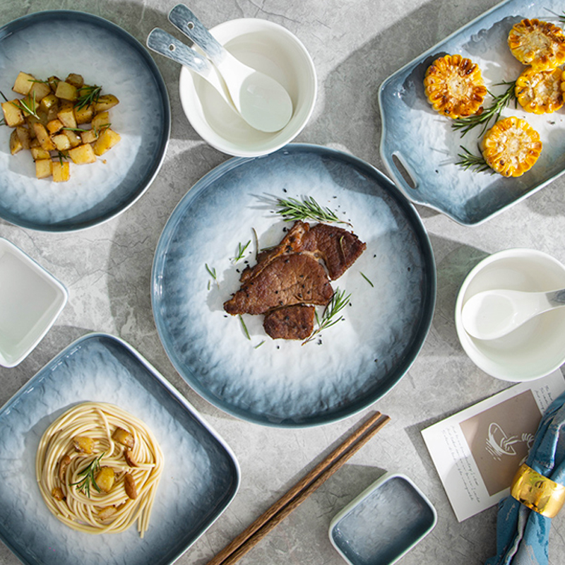 Plate Dishes Home Nordic Ins Wind Ceramic Mesh Red Creative Day Style Good-looking Fish Dish Western Dining Trays Steak Dish