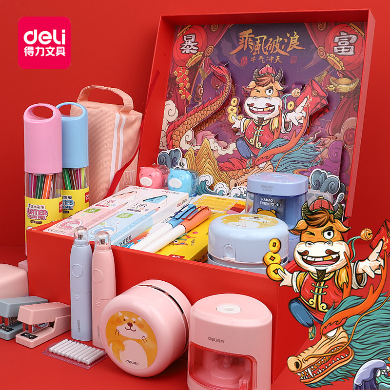 Deli Desktop Cleaner Student With Electric Charging Style Eraser Kids Cleaner Desk Micro USB Cleaner Dust Keyboard Big Suction New Year Stationery Set Gift Box Gift