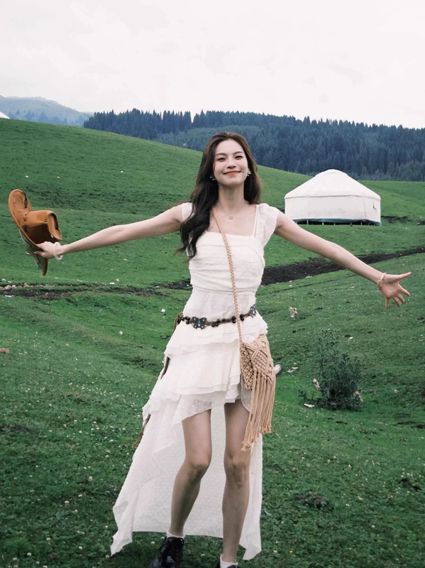 Xinjiang Grassland, Northwest China, Sichuan, Yunnan Travel Outfit, Nomadic Style Suspender Dress, Seaside Vacation Dress for Women, Summer