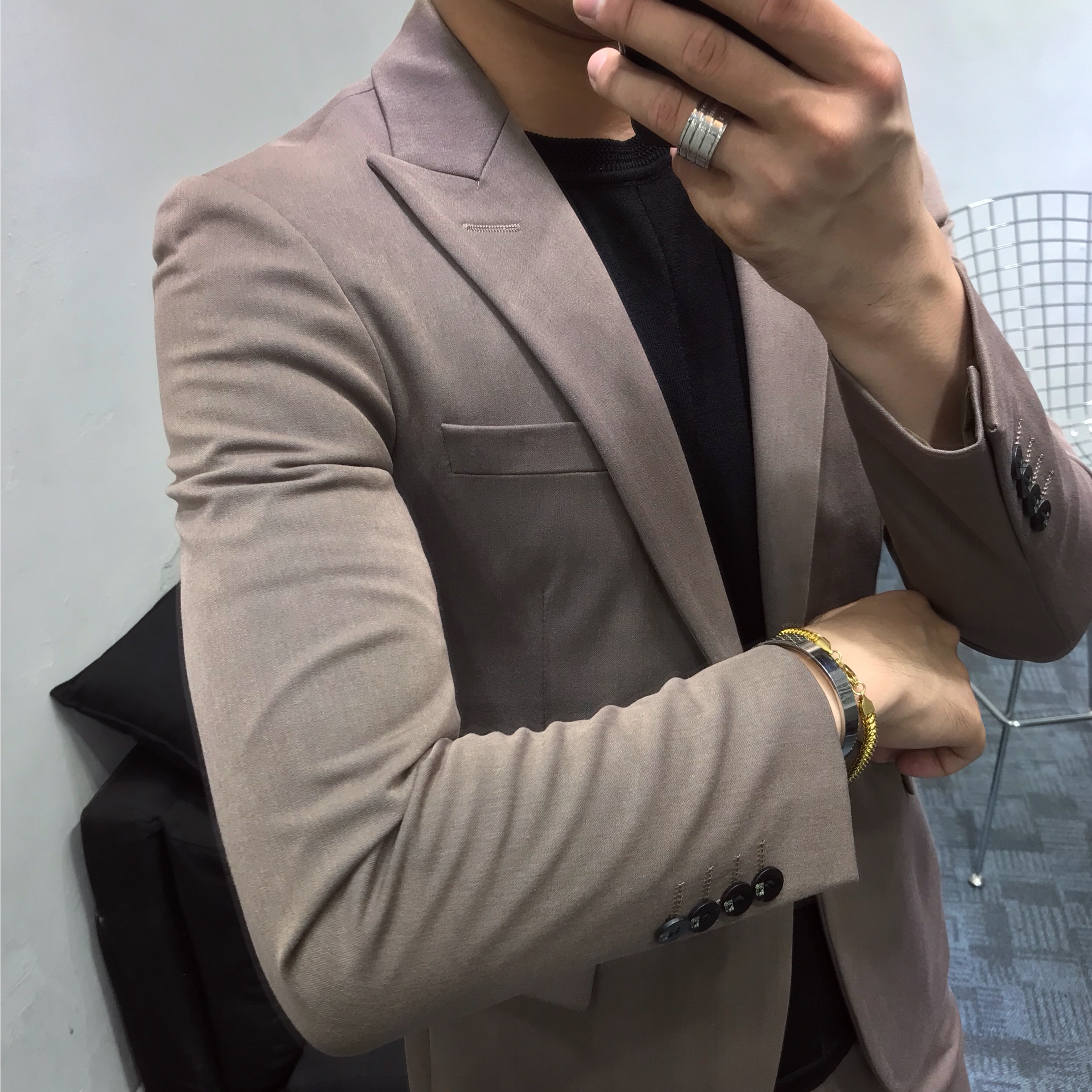 Mới một nút kinh doanh bình thường phù hợp với màu rắn phù hợp với nam phiên bản Hàn Quốc của người Anh tự tu trang phục hai mảnh phù hợp với thủy triều áo sơ mi nam