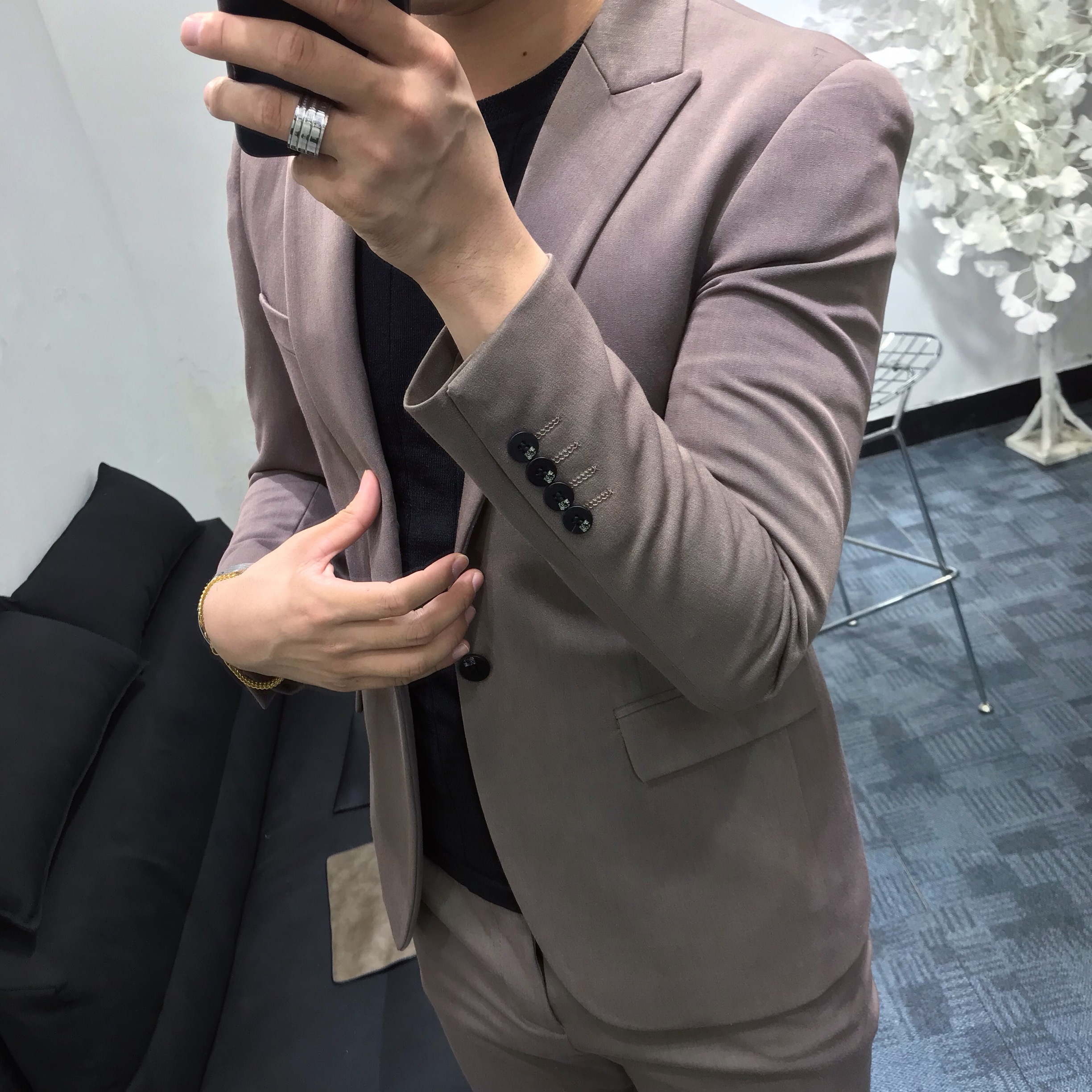 Mới một nút kinh doanh bình thường phù hợp với màu rắn phù hợp với nam phiên bản Hàn Quốc của người Anh tự tu trang phục hai mảnh phù hợp với thủy triều áo sơ mi nam