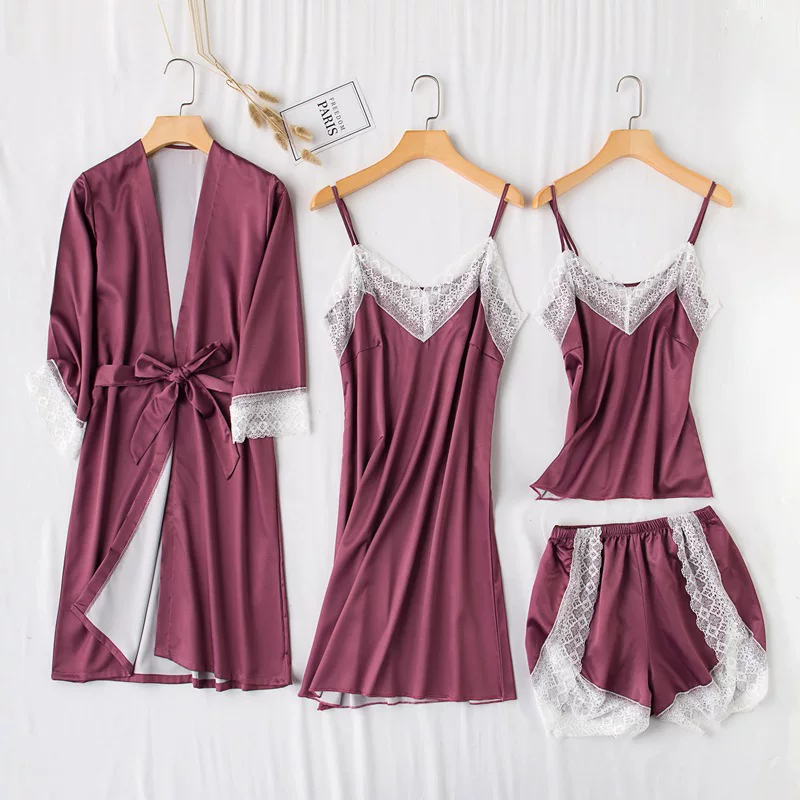 Ночные рубашки ETS женщины говорят 4 набора халат костюм весна_sleepwear_носят