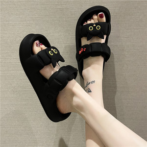 Women's Sandals ins Trendy Fashion Outdoor Summer Cartoon Cute Cat soft sole Thick-Soled Two-Way Beach Sandals and Slippers