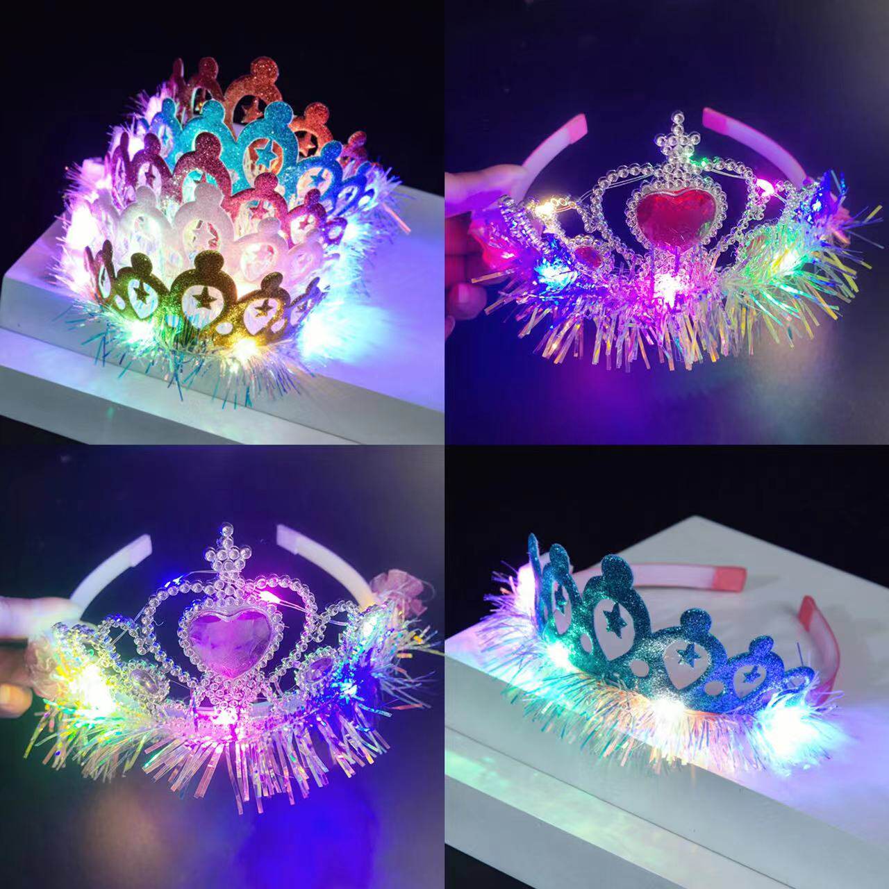 地摊货源发光头箍金丝闪光公主皇冠滑带齿儿童卡子发箍头饰品详情1