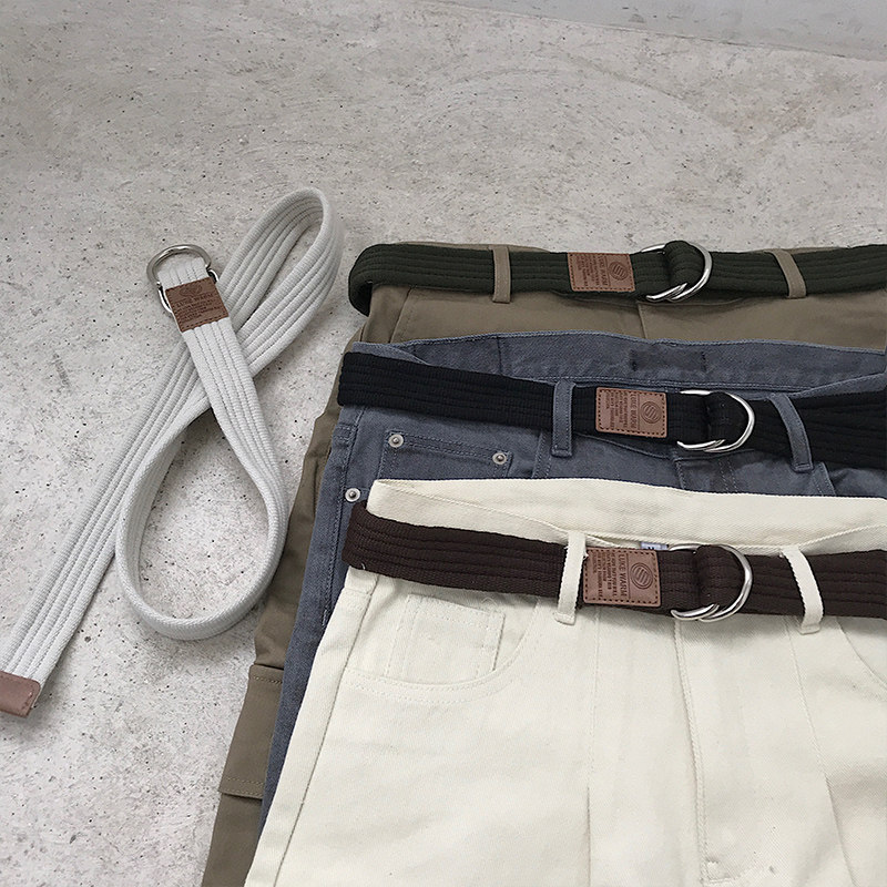 Men's canvas belt young people's belt youth Korean style personality double ring buckle jeans belt simple men and women trendy