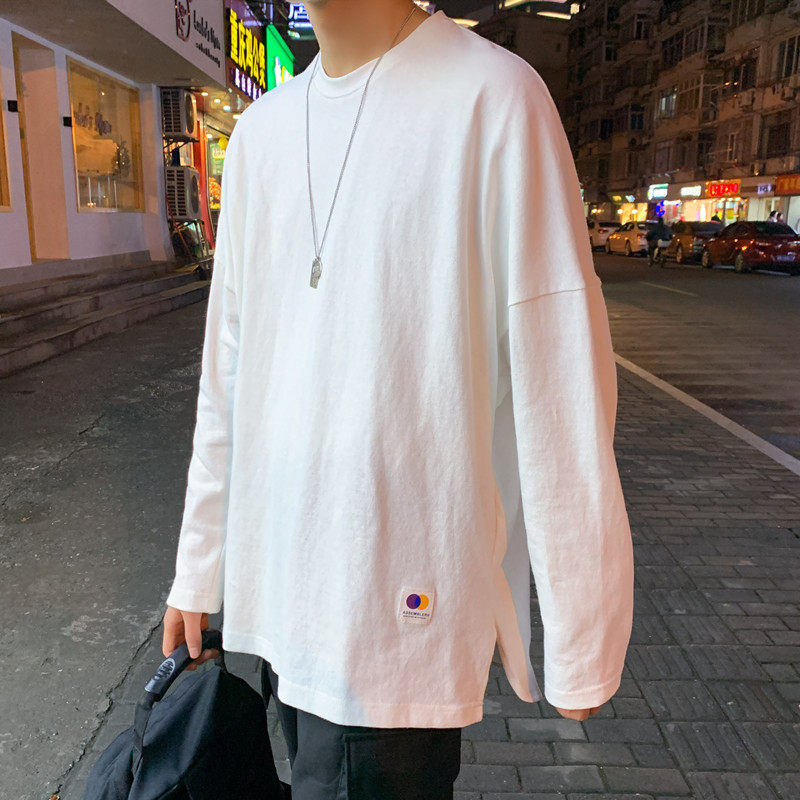 Solid color long sleeve T-shirt men's tide ins tide brand sweater loose jacket crew neck cotton interior bottoming shirt spring clothes