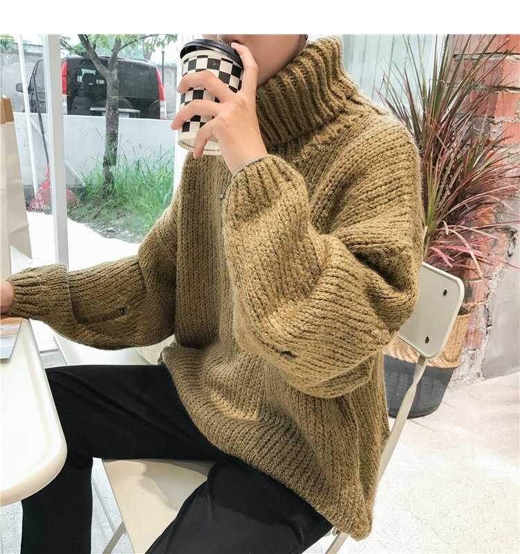 Áo len cổ cao nam phiên bản Hàn Quốc của xu hướng mùa đông lỗ sinh viên bf Phong cách áo len lỏng lẻo của cặp đôi mẫu quần áo thủy triều áo khoác len