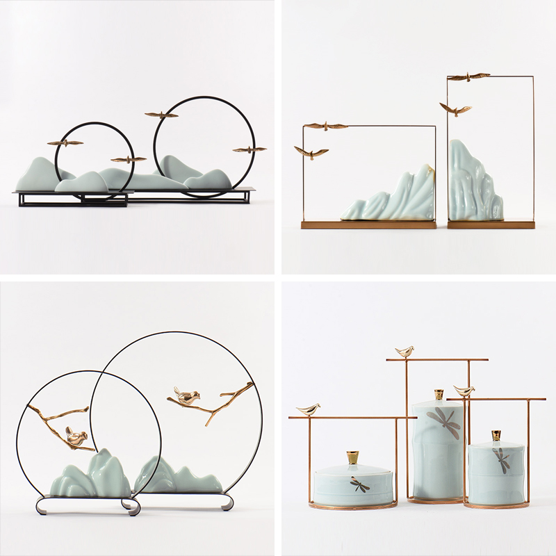 New Chinese upscale Home Residence Ornament Swing Accessories Modern Living Room TV Cabinet Xuanguan Ceramic Like Board Room Hotel Soft Decoration