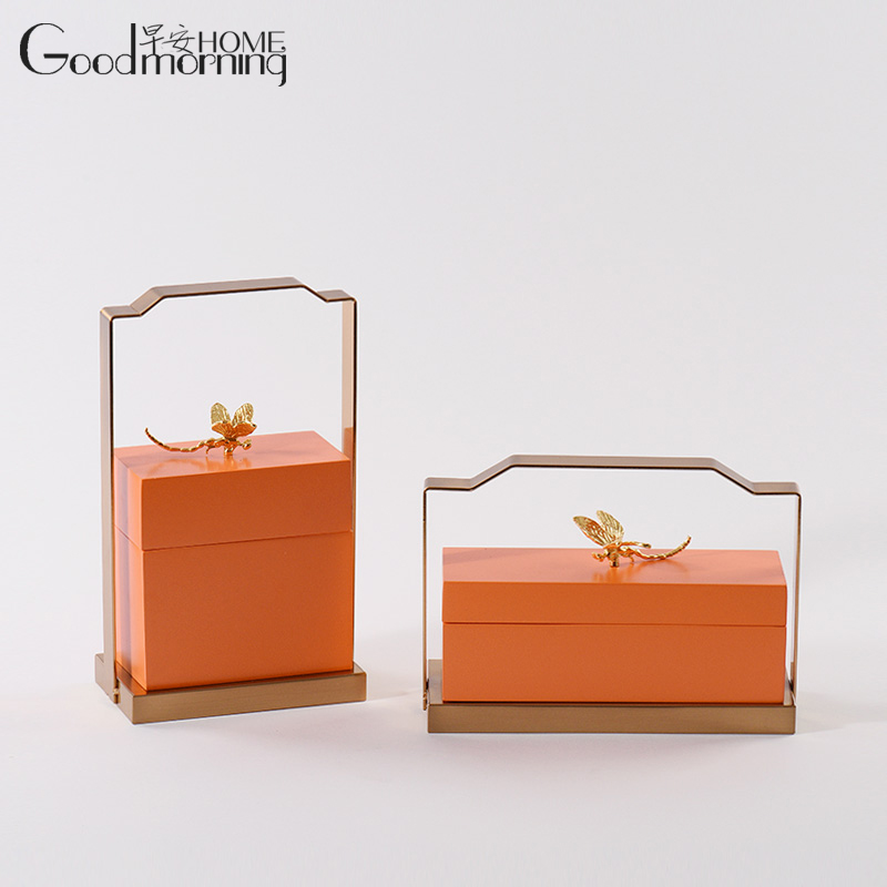 Brass Dragonfly Real Wood First Decorated Box New Chinese New Vintage Style Board Room Exhibition Hall Adornment Creative Containing Box Swing