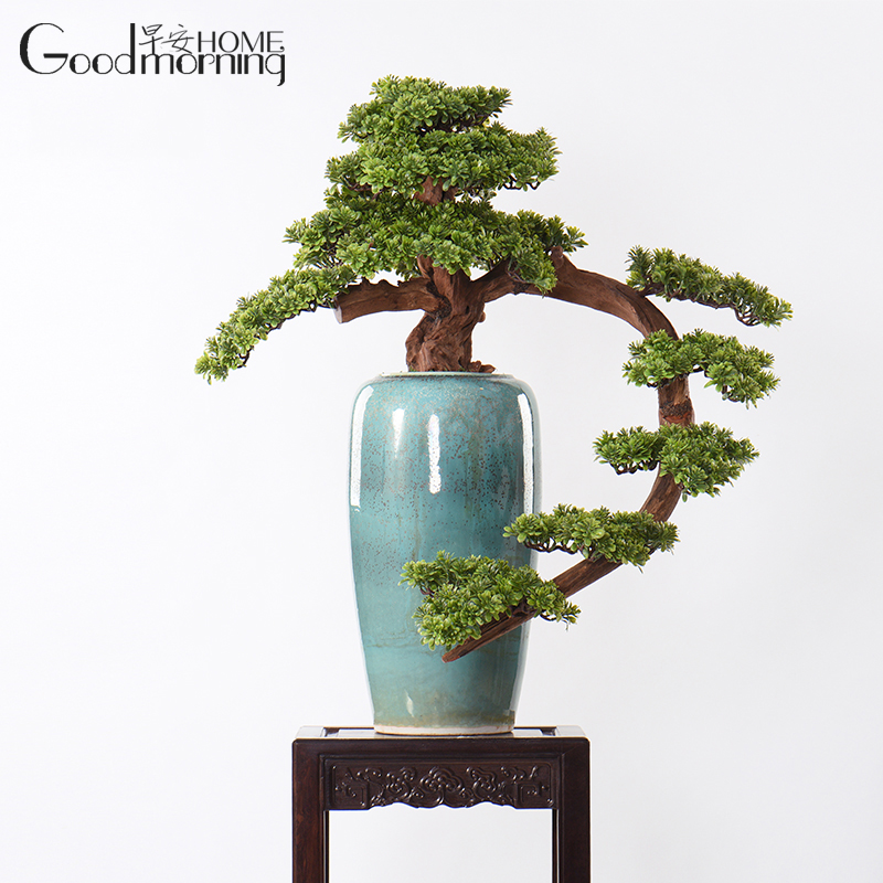 Emulation Merchants Greeting Guests Pine Bonsai Potted potted room Green Planting Furnishing new Chinese style Pine Tea Room Sample room Swaying Pieces