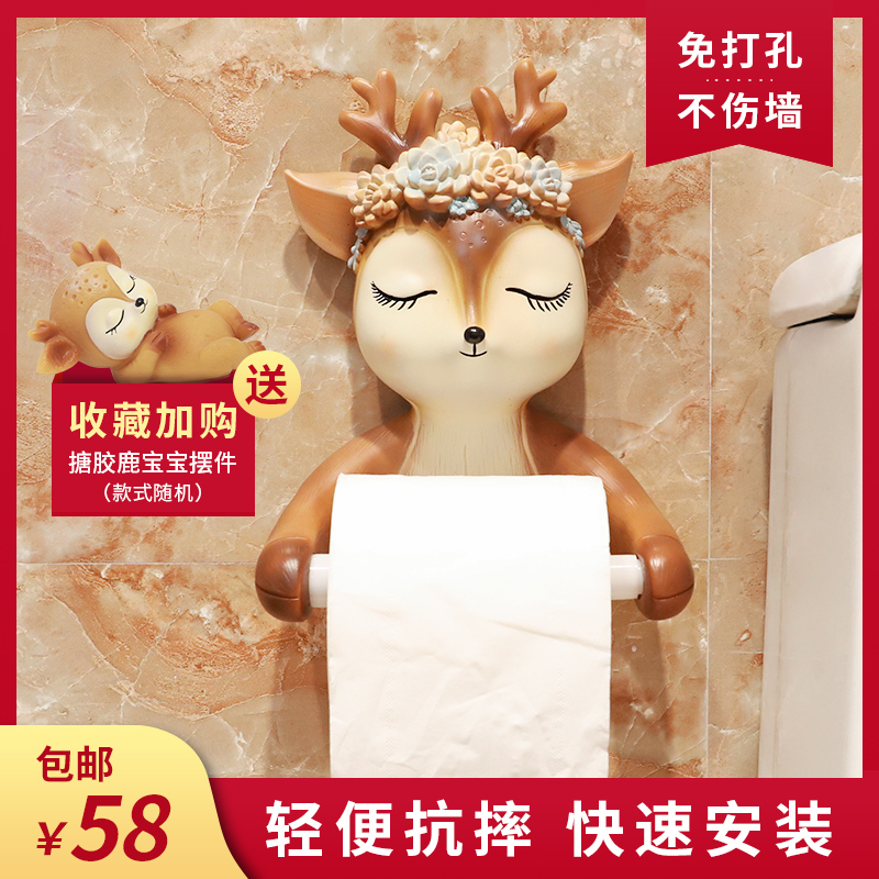 Cartoon Animal Makeup Room Paper Towel Box Creative Plum Blossom Deer Vari Rolls Paper Cylinder Toilet Free of perforated shelves wall-mounted