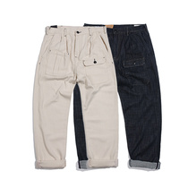  Autumn and winter new American retro tooling denim casual pants Japanese kaji white trousers tooling heavy trousers men