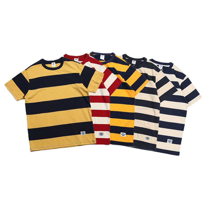 Non Stock New Japanese Retro Amekaji Heavy-Duty Prison Pattern Short-Sleeve T-Shirt for Men and Women, Slim-Fit Striped Tee