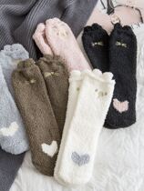 Japan GP coral velvet socks womens mid-tube socks autumn and winter plus velvet thickened warm adult cute floor socks