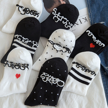 Japanese GP white lace socks female student mid-tube socks spring and autumn pure cotton black socks cute thin section