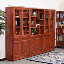 Solid wood bookcase bookcase imitation ancient Chinese style bookcase South elm wood office furniture display case storage cabinet