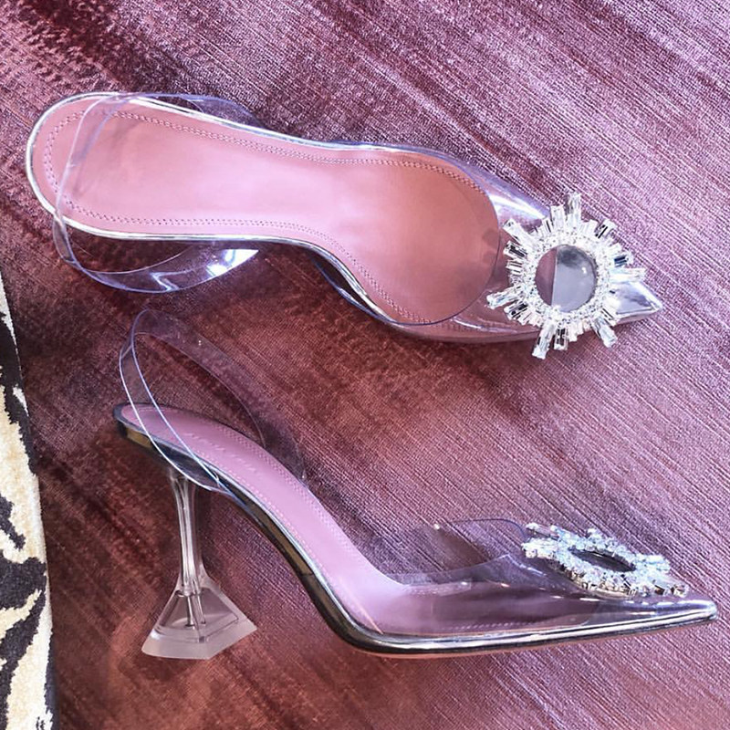 Sandals 2022 summer new transparent high heels and female fine heels behind the slippery shoes and fairy female shoes