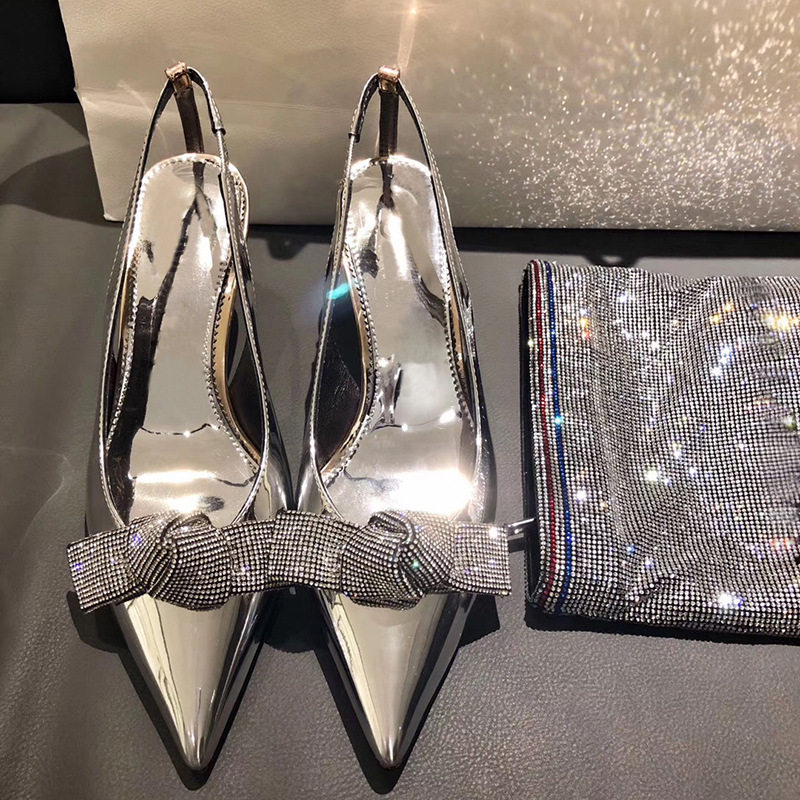 Spring and summer 2022 new silver sexy water drill pointed high heel shoes