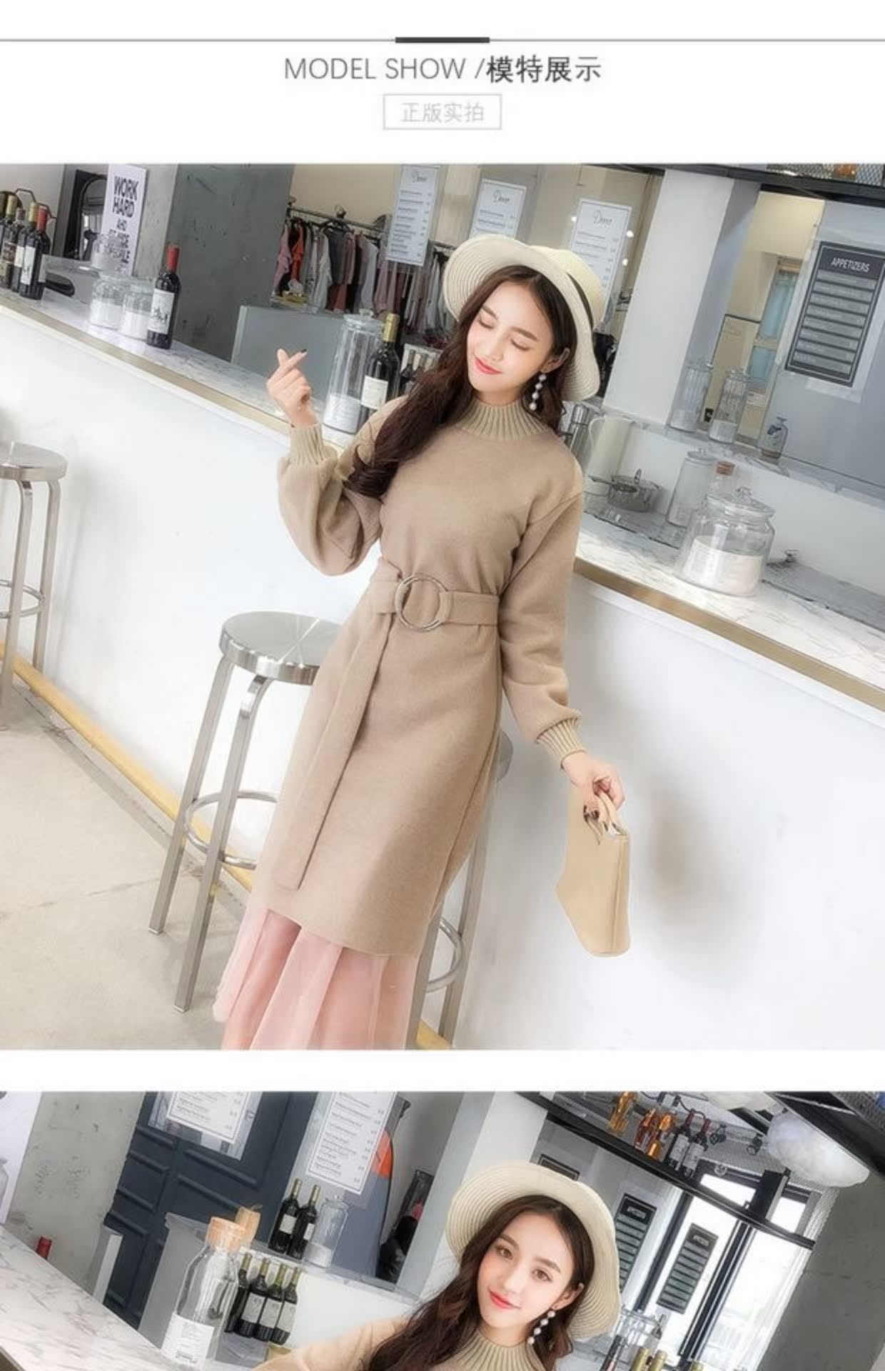 Đầm dệt kim mùa thu đông 2018 mới dành cho nữ với hai bộ áo len dài qua đầu gối váy dài qua đầu gối