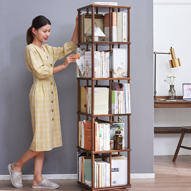 Full solid wood rotating bookshelves Living room Shelves Storage Bookcase 360 Degrees Creative Corner Landing Shelves Bookshelves