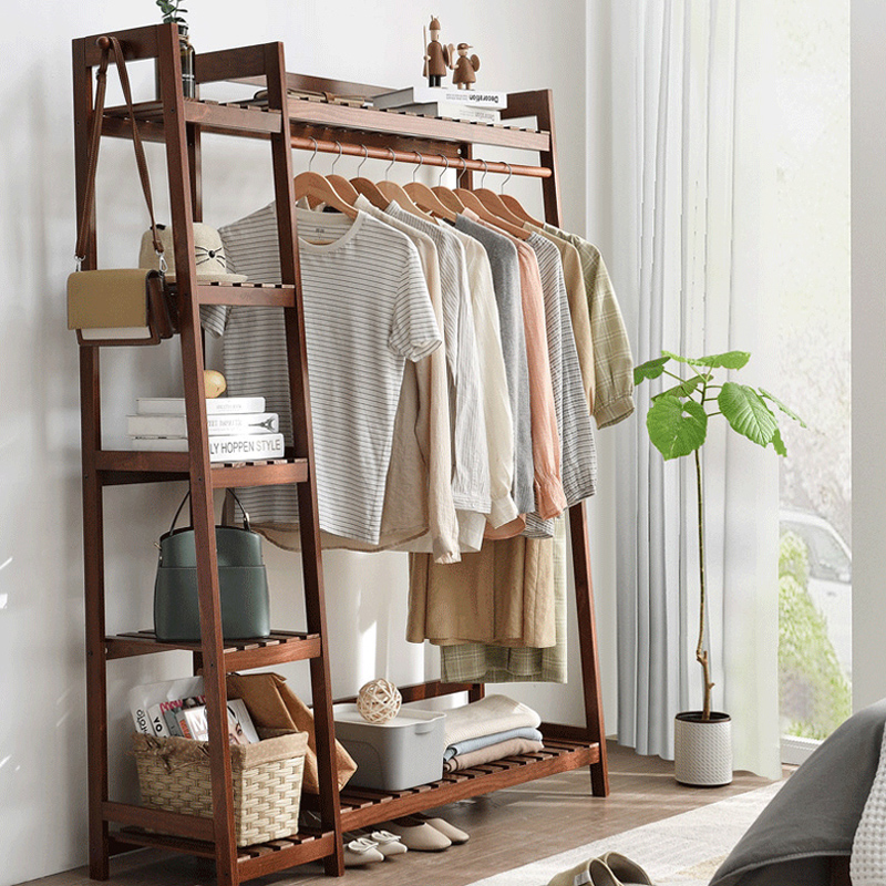 Aibiju floor-to-ceiling coat rack bedroom simple household folding solid wood hanger creative multi-functional clothes rack