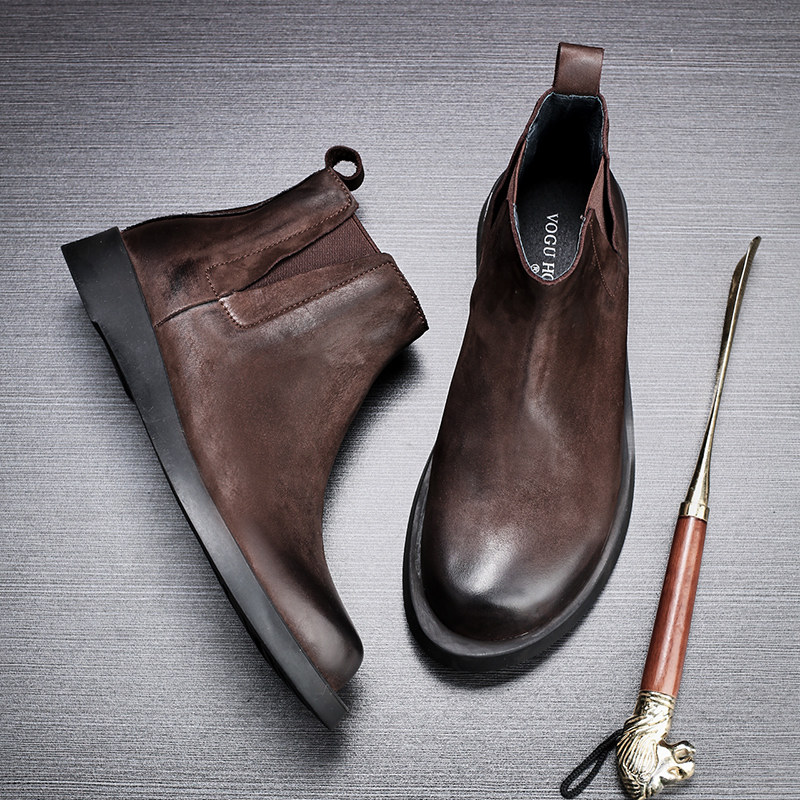 Martin boots men's leather retro trendy boots British fashion high-top Chelsea boots thick-soled sleeve ankle boots round head boots