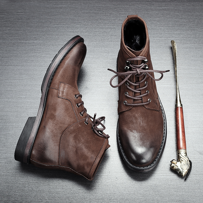 British men's thick-bottomed round-toe Martin boots men's boots high tube retro scrub short boots mid-tube tooling large-toe shoes men