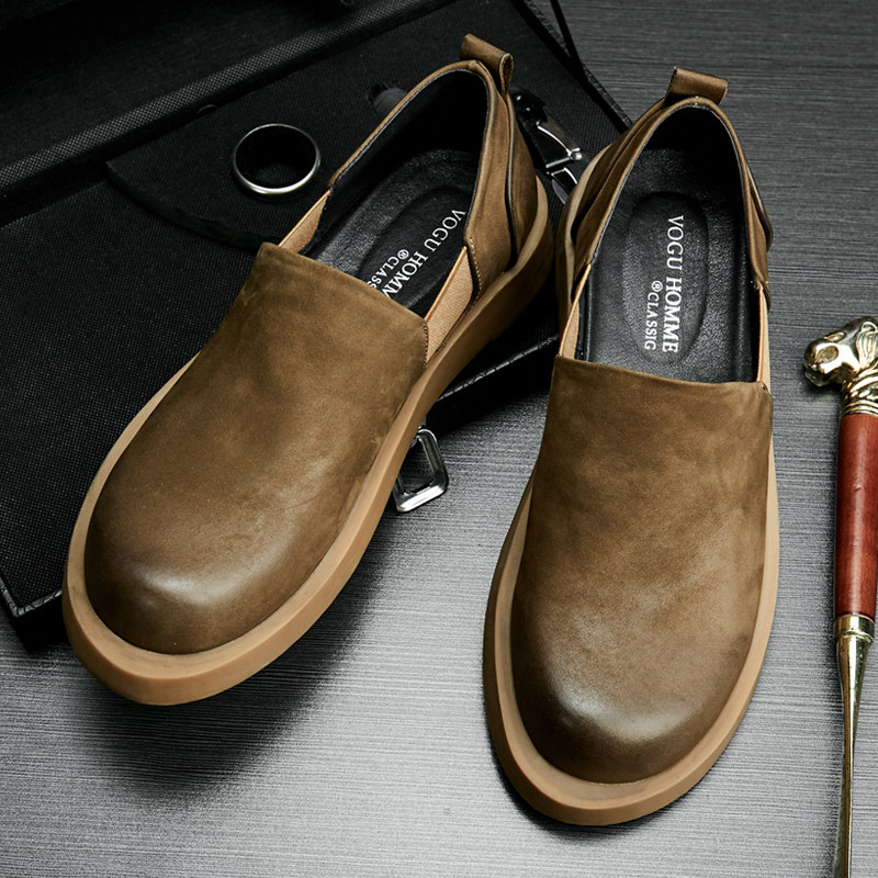 Men's shoes spring British retro big head shoes over-the-foot casual shoes men's old-fashioned matte personalized bottom leather shoes trendy shoes