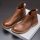 大码马丁靴靴子男潮英伦风中帮男鞋工装加绒保暖复古真皮高帮皮靴