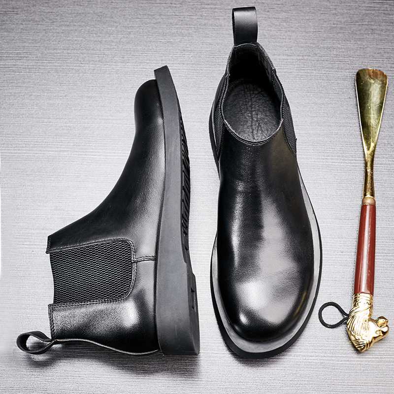 Sleeve high-top shoes Martin boots tide men's British leather round toe boots fashion literary short boots leather boots Chelsea boots