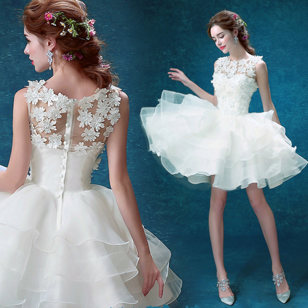 Sweet and Romantic French Short Evening Dress for Annual Party, Birthday, Small Dress, Bride's Floral Wedding Dress, Dressing Gown 2364