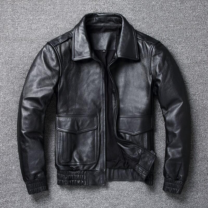 Bargain Genuine Leather A2 Flight Suit Leather Jacket for Men, Pure First-Layer Cowhide Lapel Coat, Large Size Pilot Leather Jacket