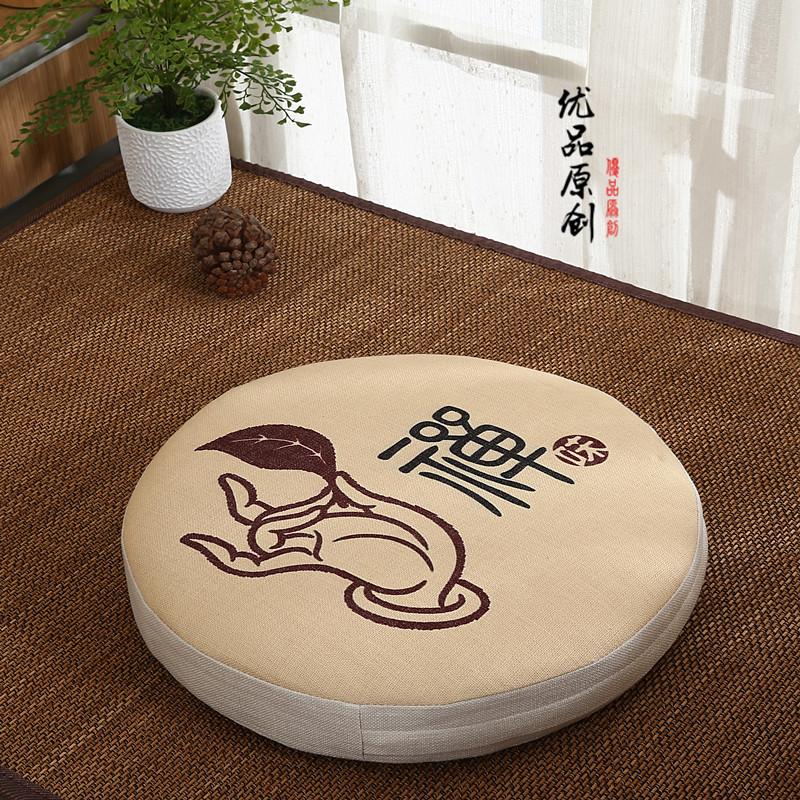 Chinese Ink Lotus Lotus Lotus Lotus Linen Lotus Linen Round Bushel Cushion Thickened Tatami Mat Floating Window Cushion