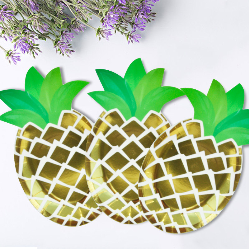 ins Hawaiian theme birthday party adult decoration pineapple bronzing paper plate disposable cake plate dinner plate