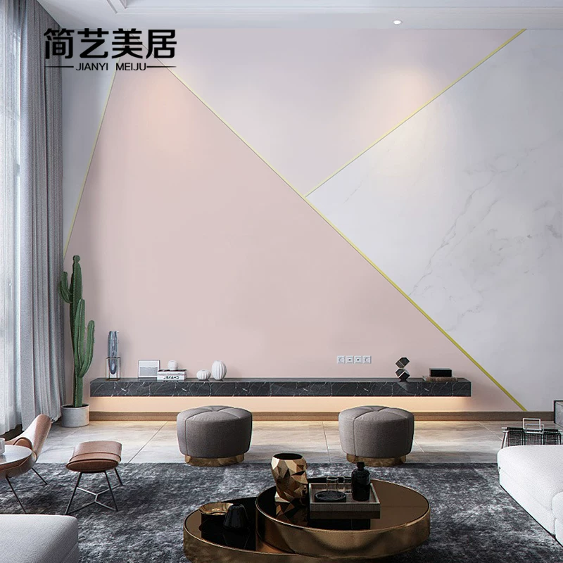 Internet celebrity living room TV background wall wallpaper 3D stereo mall wallpaper light luxury bedroom seamless wall cloth mural