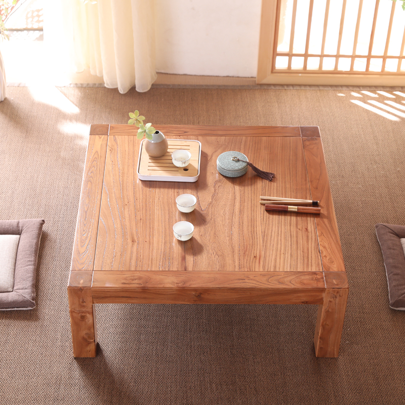 Old elm tatami coffee table solid wood small table balcony low table coffee table Japanese tea table Kang table Chinese low table