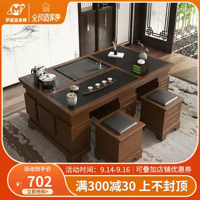 Rock plate tea table tea set set integrated light luxury living room household fire stone kung fu tea table and chair office tea table