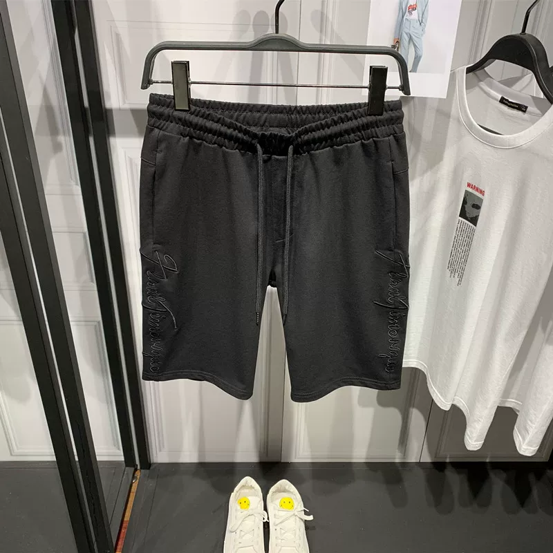 Легкие и тонкие летние спортивные трендовые черные шорты, с вышивкой, slim fit